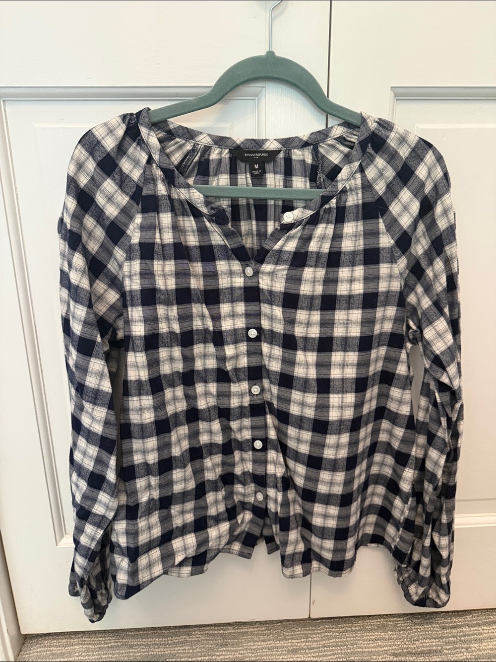 Banana Republic Navy and White Plaid Button-Down Shirt